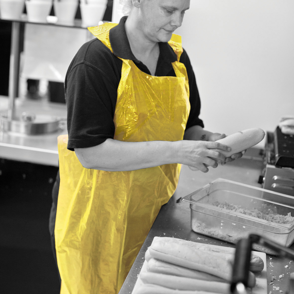 ShieldÂ® Yellow Medium Duty Aprons in a Pack ? 27" x 42"